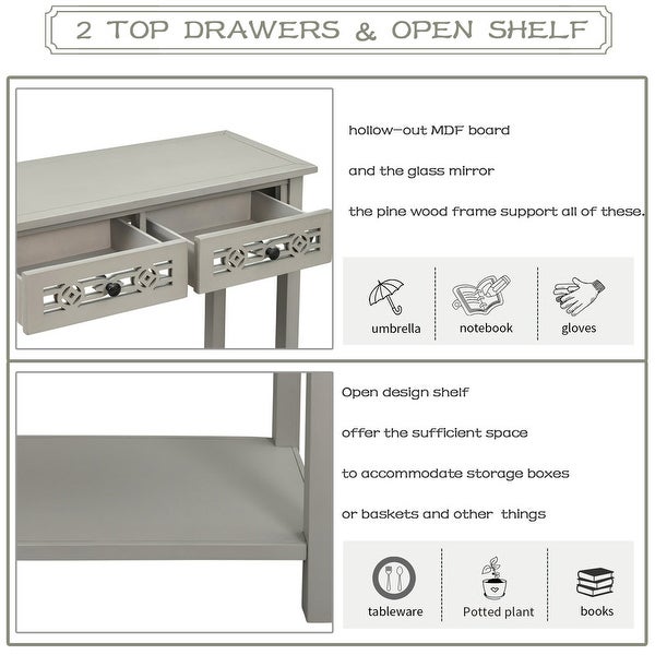 Control table， classic sofa table with 2 cut-out top drawers