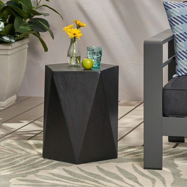 Outdoor Lightweight Concrete Pentagonal Shaped Side Table with a Chic Geometriccut Base