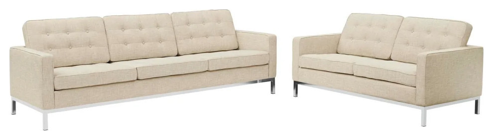 Fiona Beige 2 Piece Upholstered Fabric Sofa And Loveseat Set   Contemporary   Living Room Furniture Sets   by Peachtree Fine Furniture  Houzz