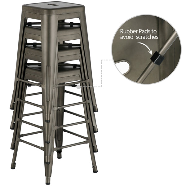 Alden Design Industrial Metal 30 Stackable Backless Bar Height Stools， Set of 4， Gunmetal Gray