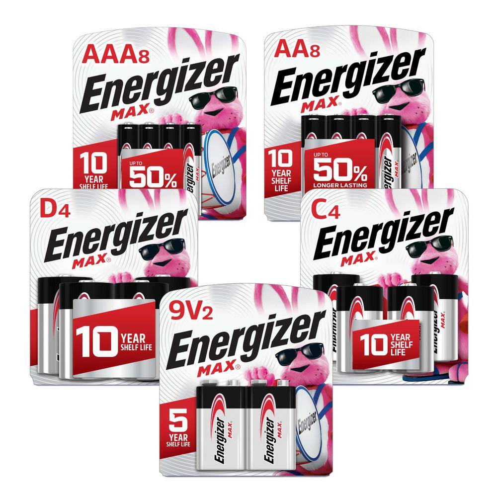 Energizer MAX New Home Bundle with AA (8-Pack) AAA (8-Pack) 9-Volt (2-Pack) C (4-Pack) and D (4-Pack) Batteries HD-ENRBATT2