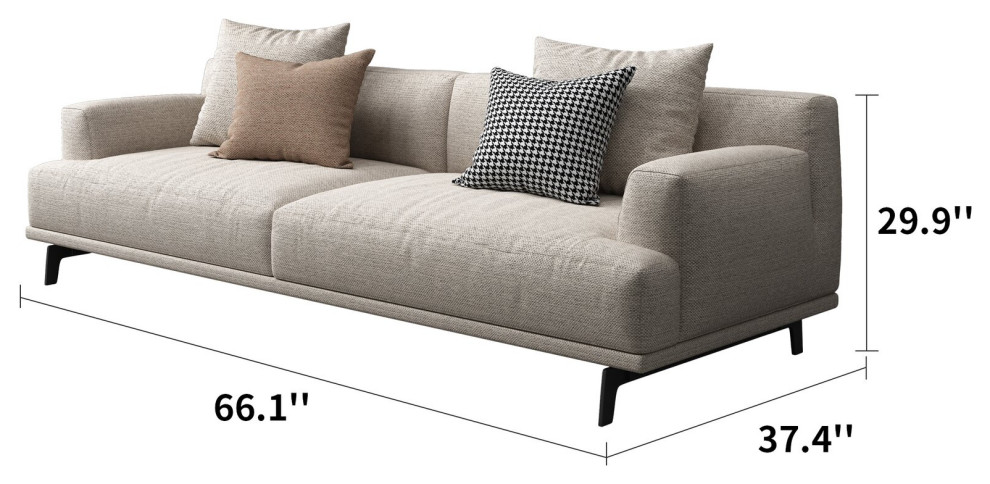 Square Arm Upholstered Fabric Straight Sofa  Beige   Midcentury   Sofas   by Wayright，LLC  Houzz