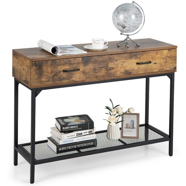 Costway Console Table Industrial Large Drawers Storage Shelf Narrow - See Details