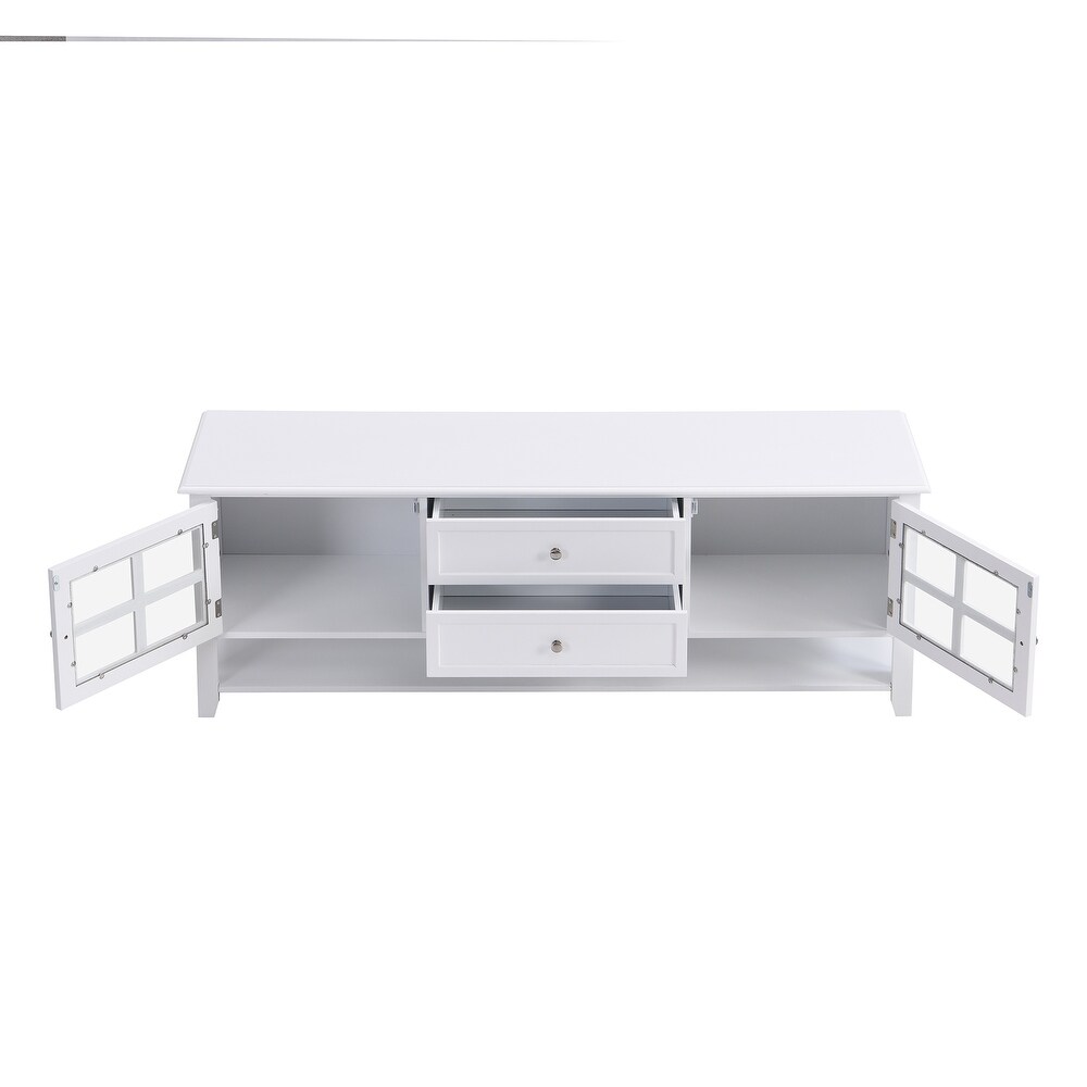 Multifunctional Storage TV Stand for Livingroom  Slight Design Entertainment Center with 2 Drawers and 2 Tier Shelves