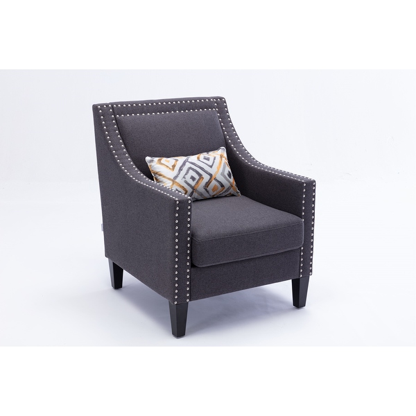 Linen Fabric Upholstered Accent Chair with Removable Seat Cushion， Nailheads Trim and Solid Wood Legs