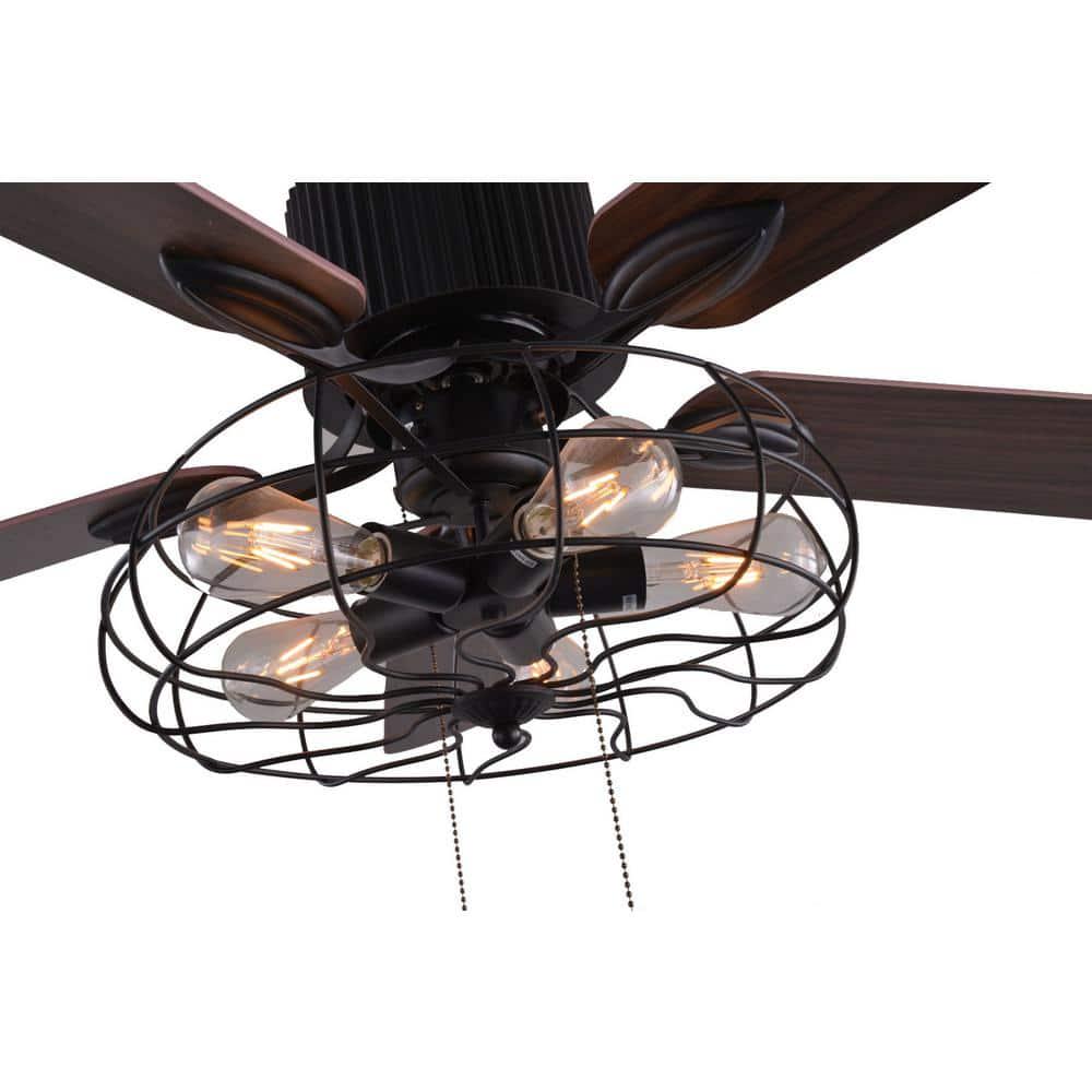 Bella Depot 52 in Black Industrial Ceiling Fan with Light Kit and Remote Control