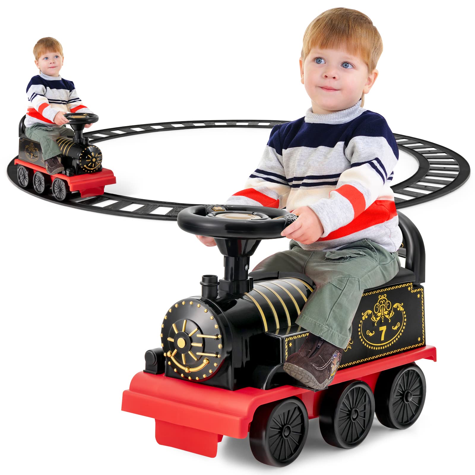 Costzon Ride on Toys, 6V Electric Ride on Train with Tracks, Battery Powered Ride on Car