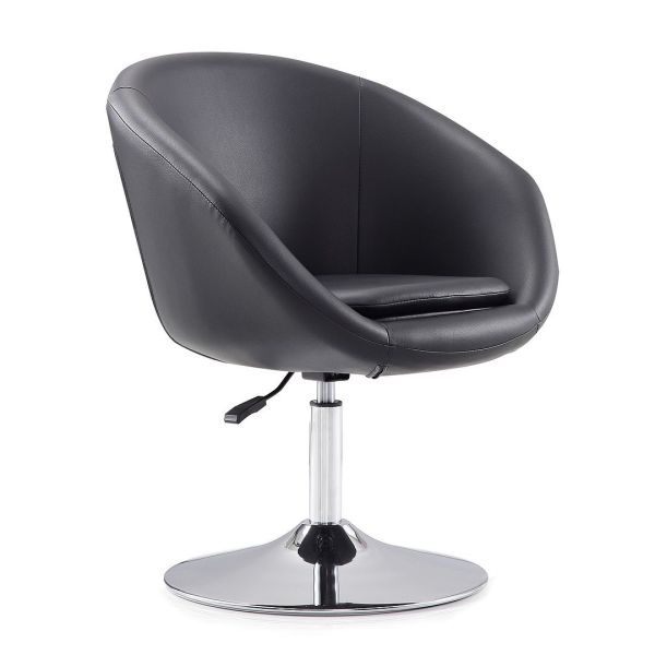 Hopper Swivel Adjustable Height Faux Leather Chair in Black and Polished Chrome