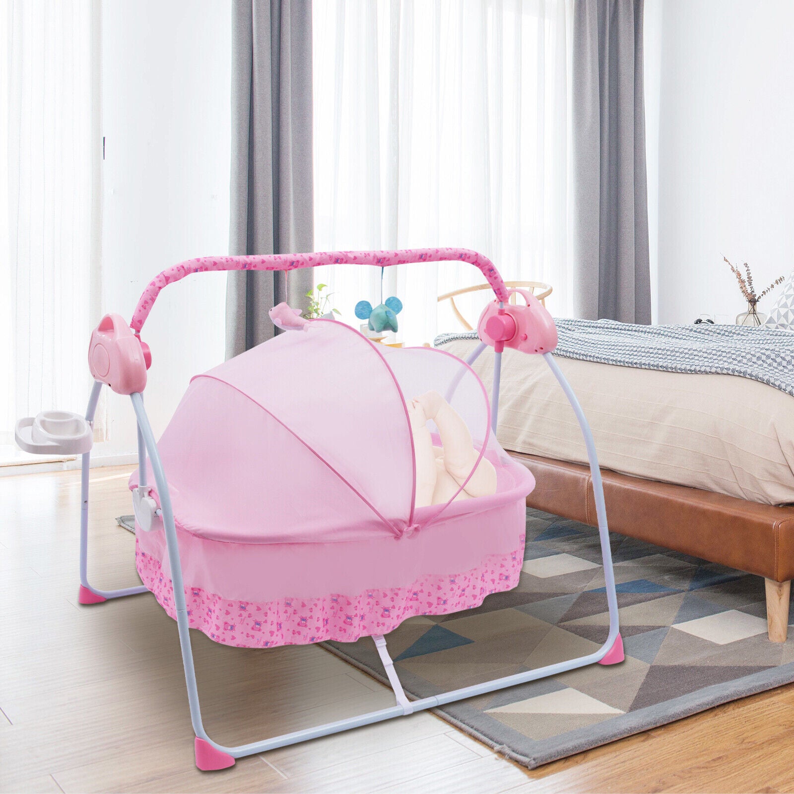 OUKANING Electric Baby Swing Cradle Seat Music Lounger+Bluetooth+USB