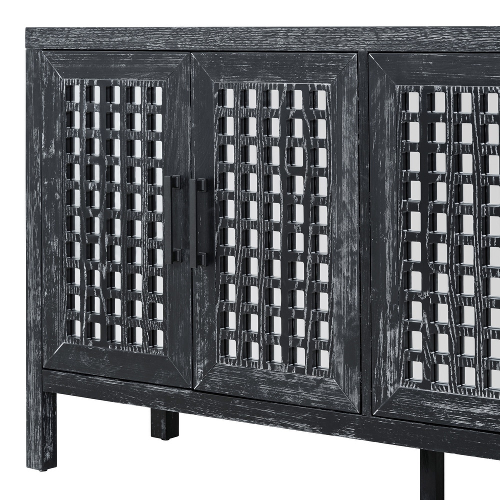 Retro Mirrored Sideboard with Closed Grain Pattern for Dining Room