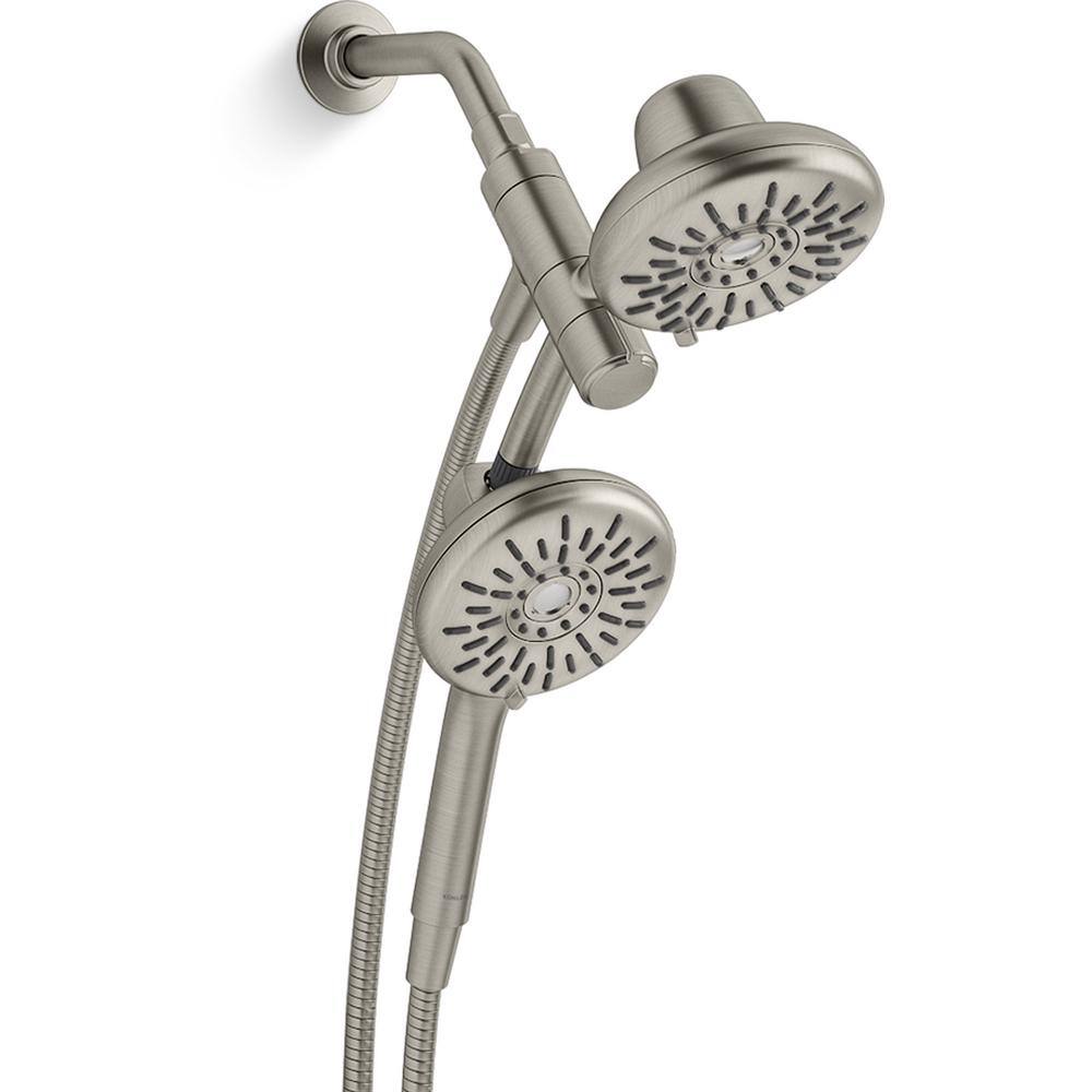 KOHLER Freespin Bellerose 3-Spray Patterns 5.25 in. Wall Mount Dual Shower Heads in Vibrant Brushed Nickel K-R21117-G-BN