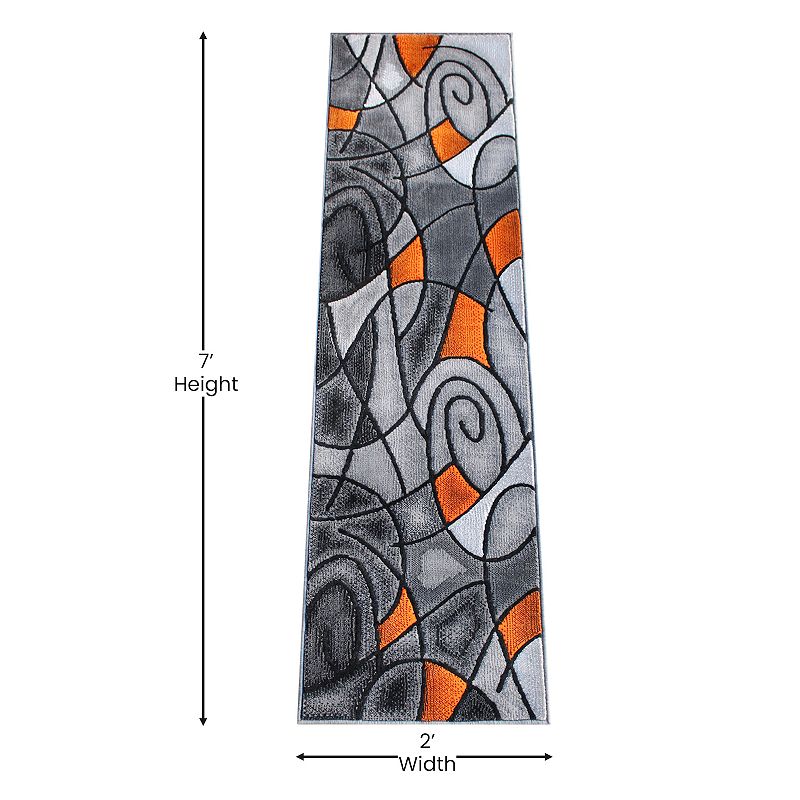 Masada Rugs Masada Rugs Trendz Collection 2'x7' Modern Contemporary Runner Area Rug in Orange， Gray and Black