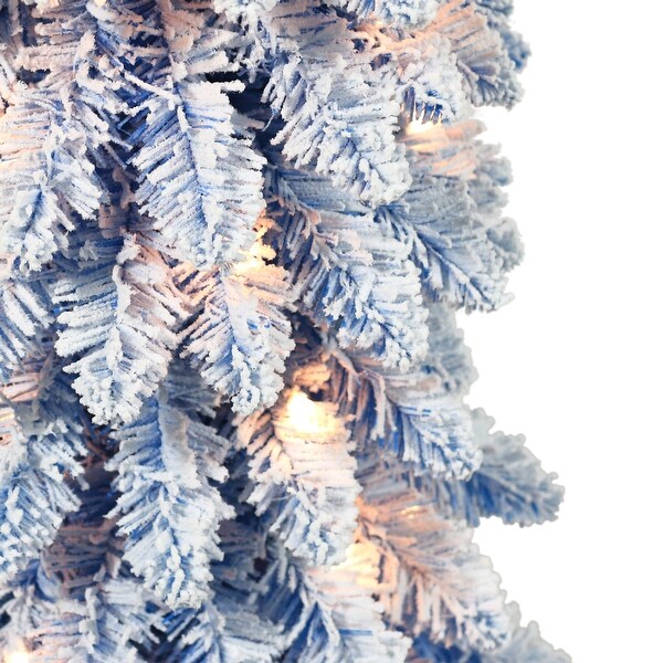 Puleo International 6 ft. PreLit Flocked Blue Artificial Alpine Pencil Tree