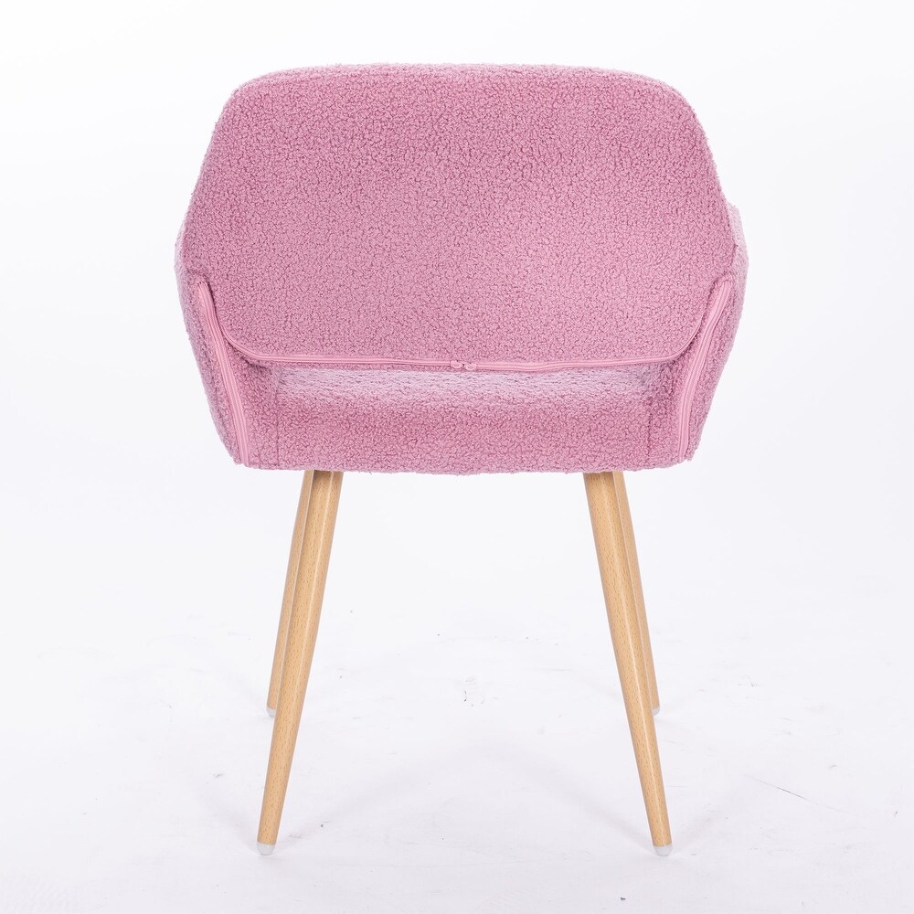 Teddy Fabric Upholstered Side Dining Chair with Metal Leg(Pink teddy fabric+Beech Wooden Printing Leg) KD backrest