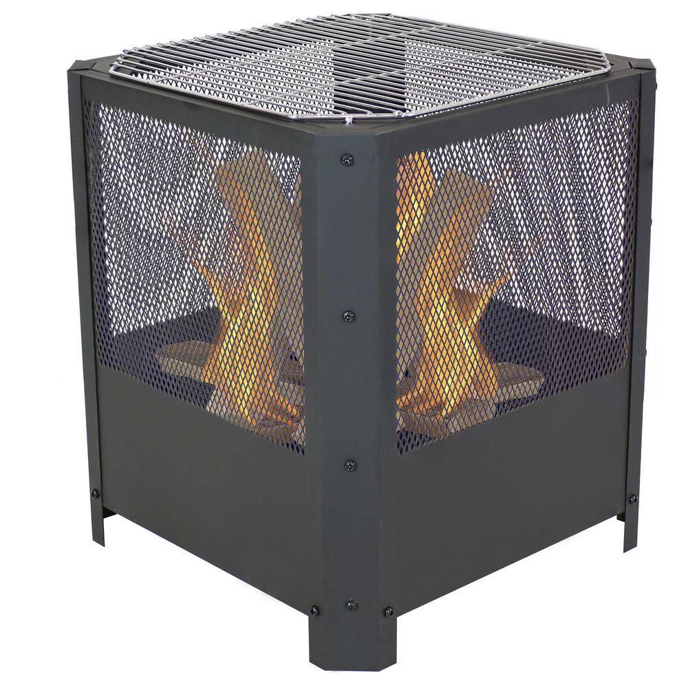 Sunnydaze Decor Grelha 16 in. Square Outdoor Steel Fire Pit with Grilling Grate RCM-880