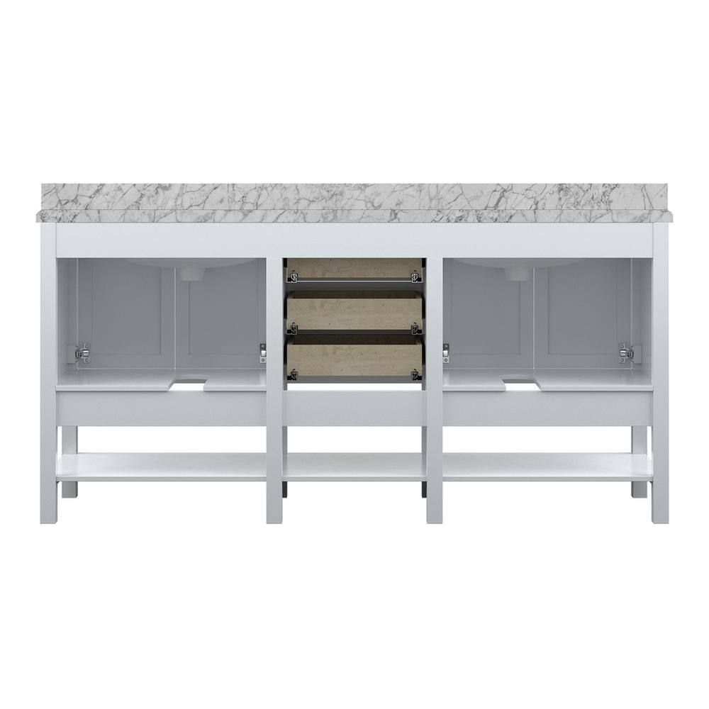 Home Decorators Collection Everett 72 in. W x 22 in. D Vanity Cabinet in White with Carrara Marble Vanity Top in White with White Basins EEWVT7222D