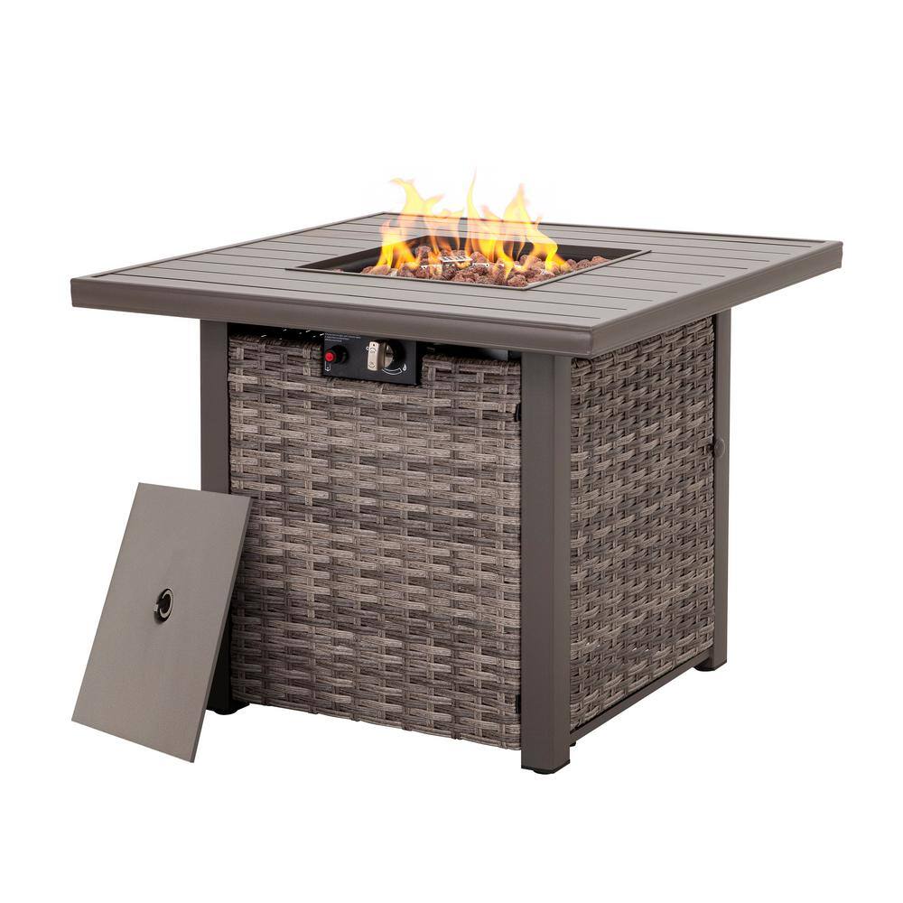 Nuu Garden 32 in. Square Wicker Fire Pit Table Outdoor Propane Gas Fire Pit Table Brown AF018