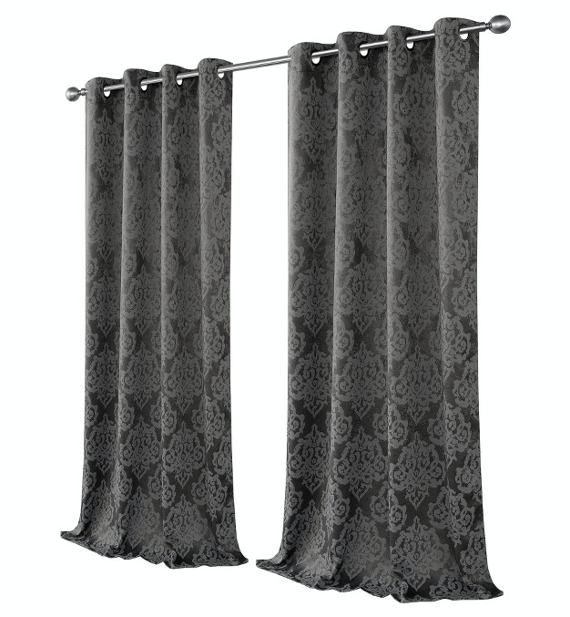 Kate Aurora 2 Pack Delaney Room Darkening Damask Print Grommet Curtain