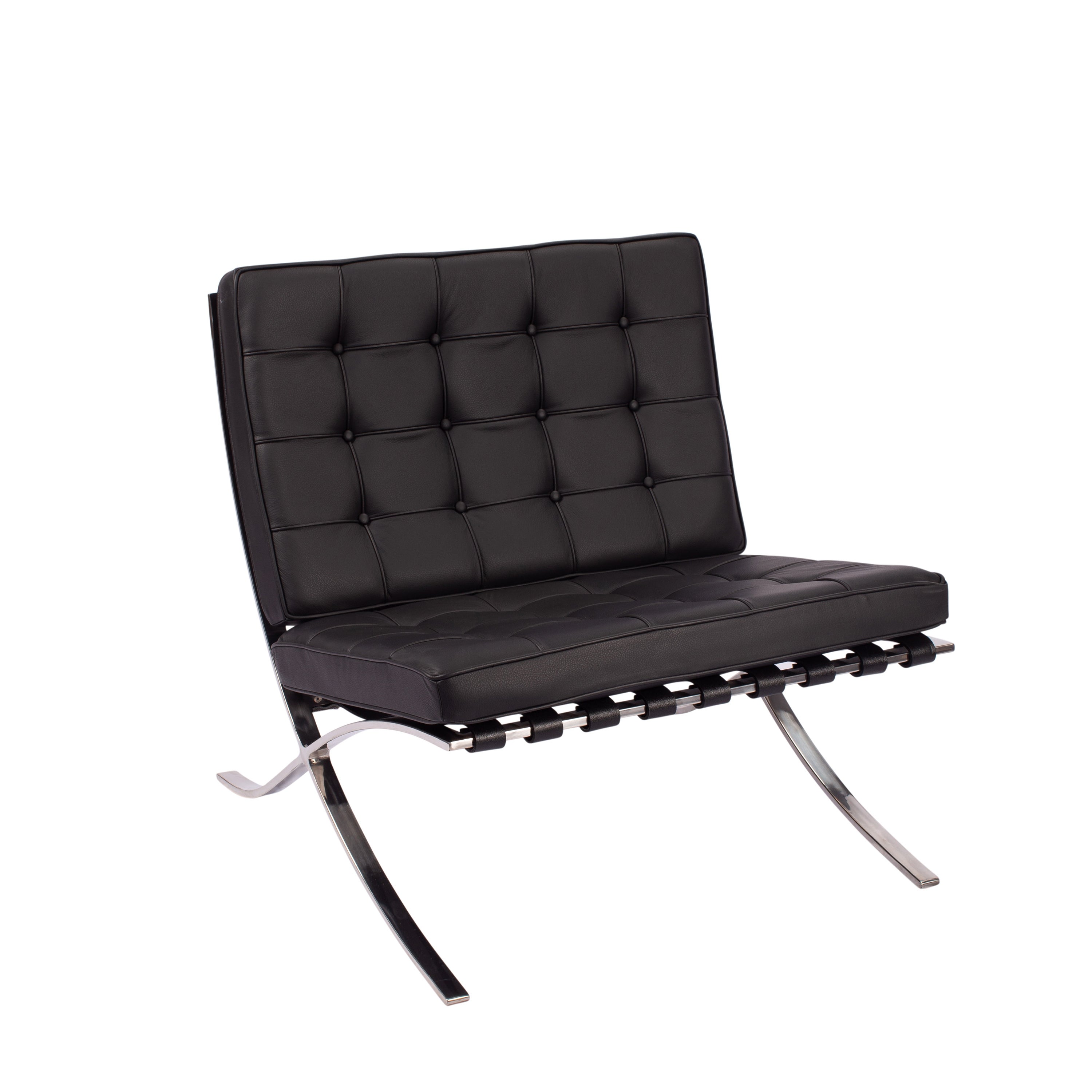 Barcelona Chair， Black Leather and Brushed Chrome