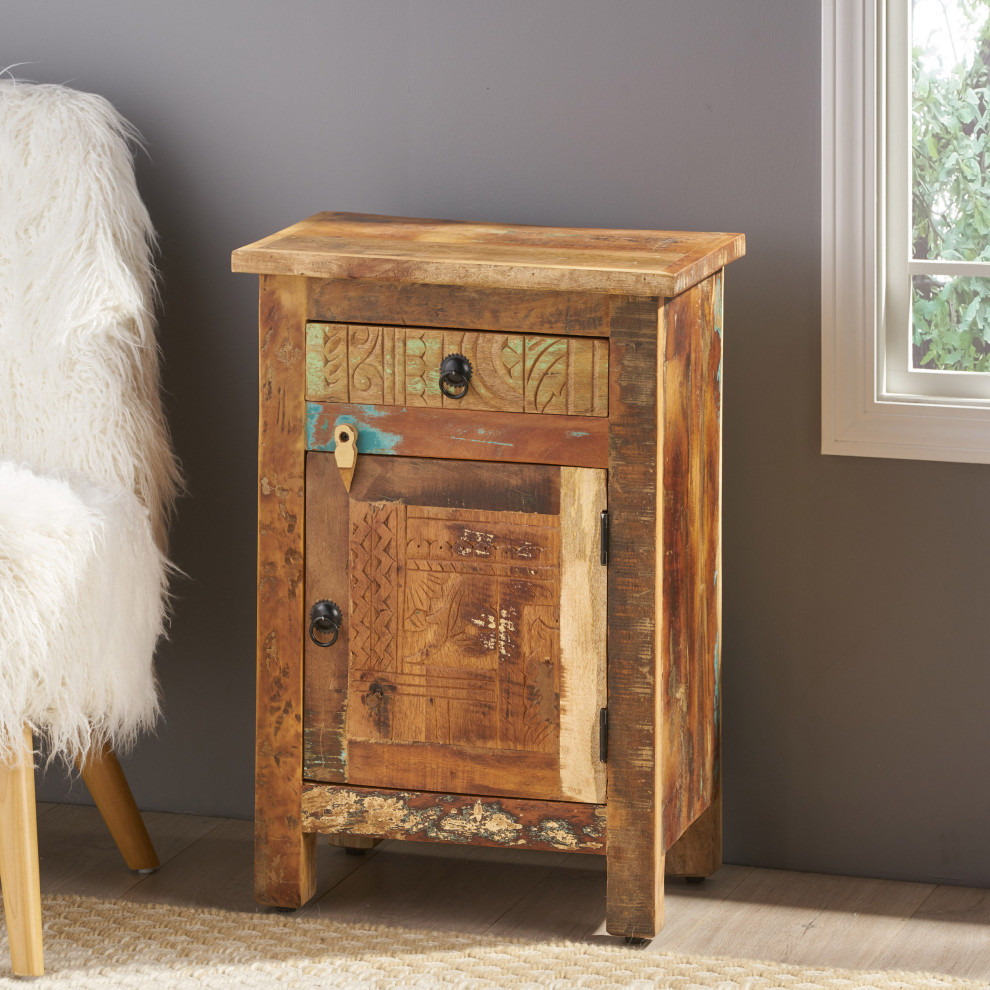 Nancy Boho Handcrafted Distressed End Table   Farmhouse   Side Tables And End Tables   by GDFStudio  Houzz