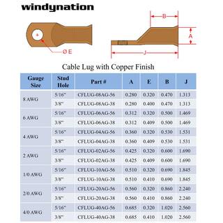 WindyNation 4-Gauge 516 in. Pure Copper Cable Lugs (10-Pack) CF-4G-56-10PC