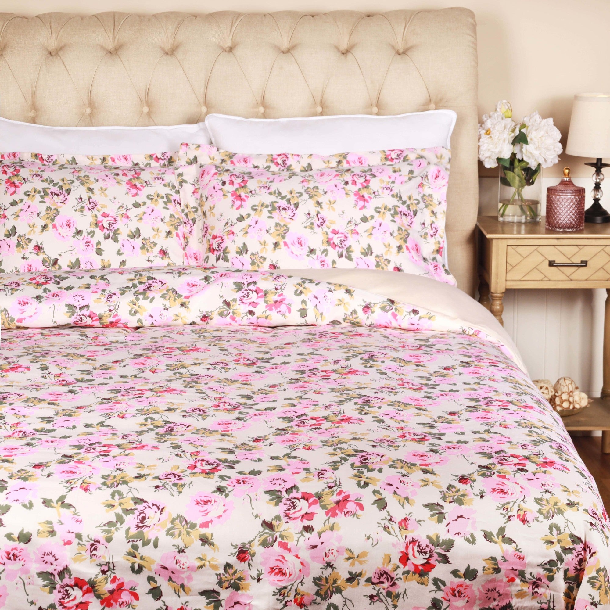 Superior Cotton Duvet Cover Set With Pillow Shams Vintage Floral， Cream， Twin/Twin XL