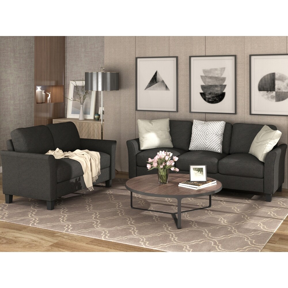 Fabric Living Room Sofa Set with Stable Armrests  Loveseat  and 3 Seat Sofa