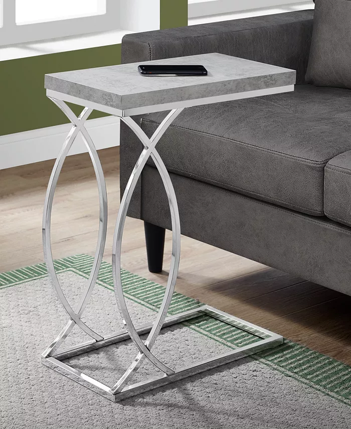 Monarch Specialties Chrome Metal Edgeside Accent Table in Grey Cement