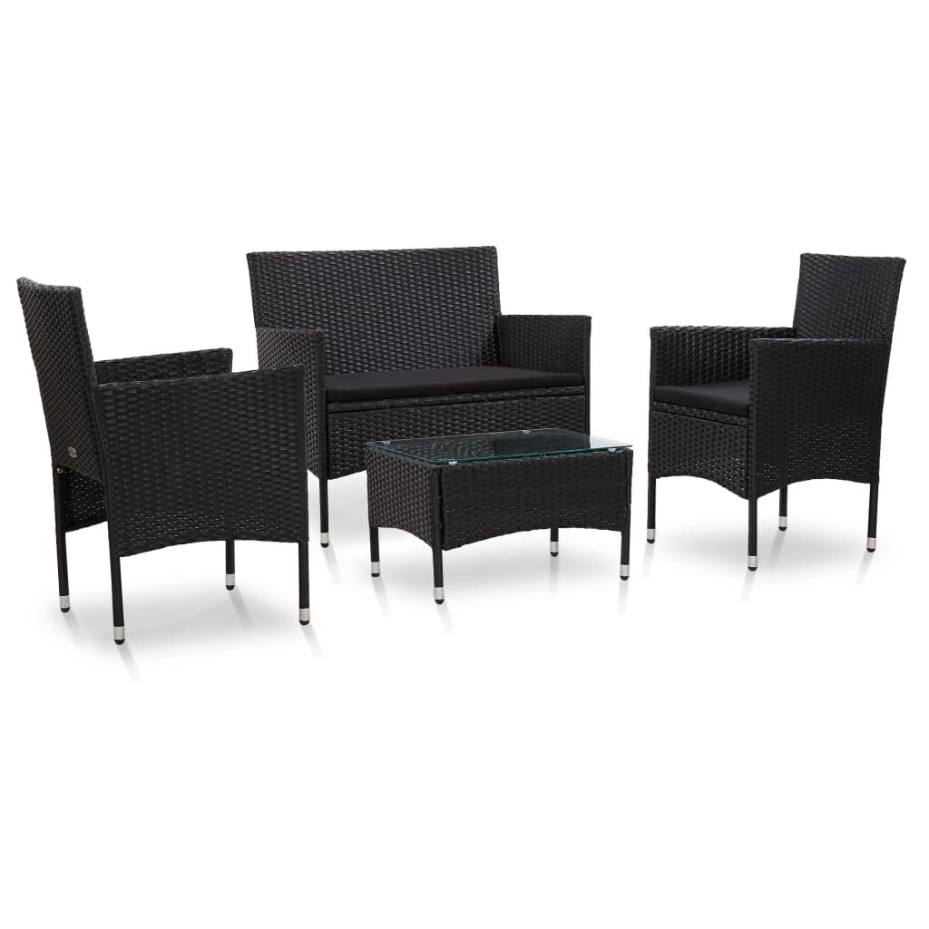 4 Piece Patio Lounge Set with Cushions Poly Rattan Black - Overstock - 36363493