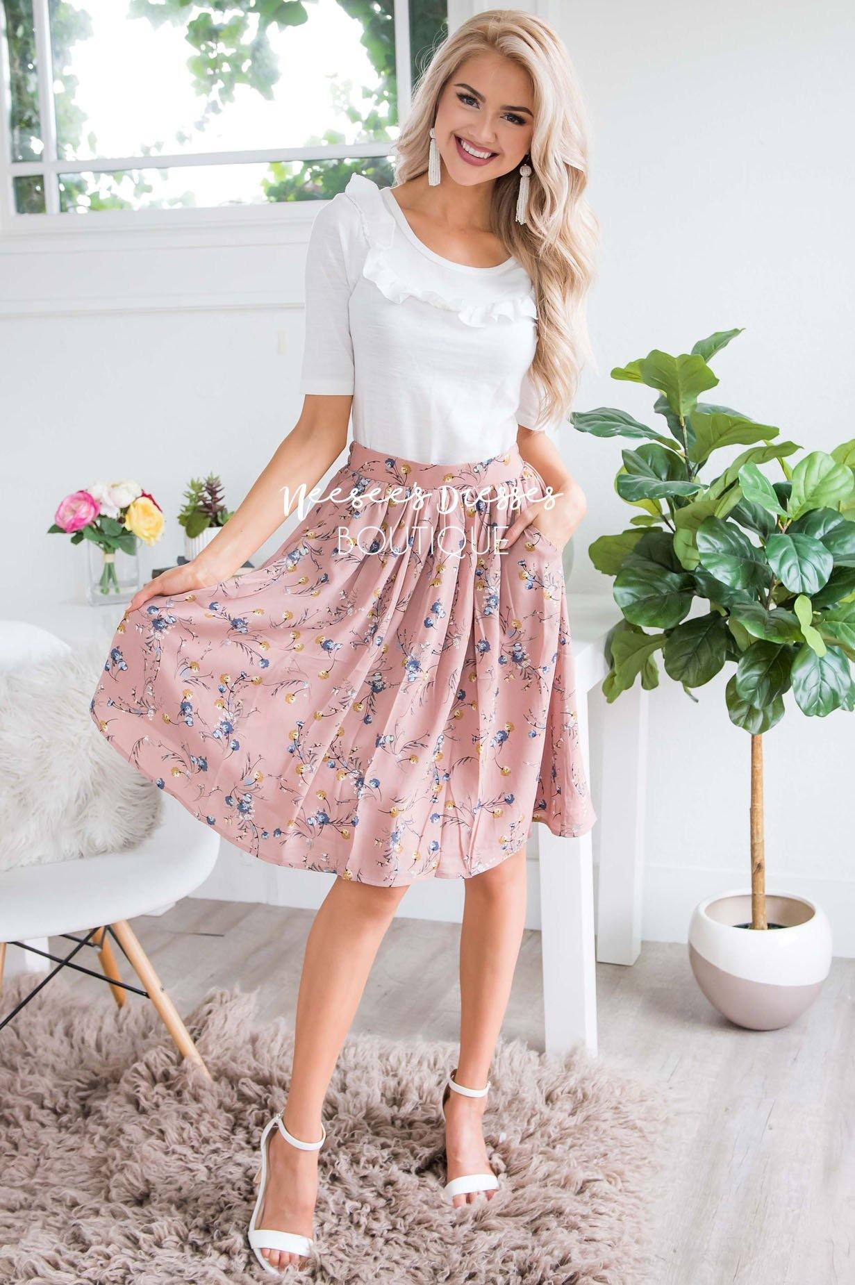 Dusty Pink & Powder Blue Floral Chiffon Skirt