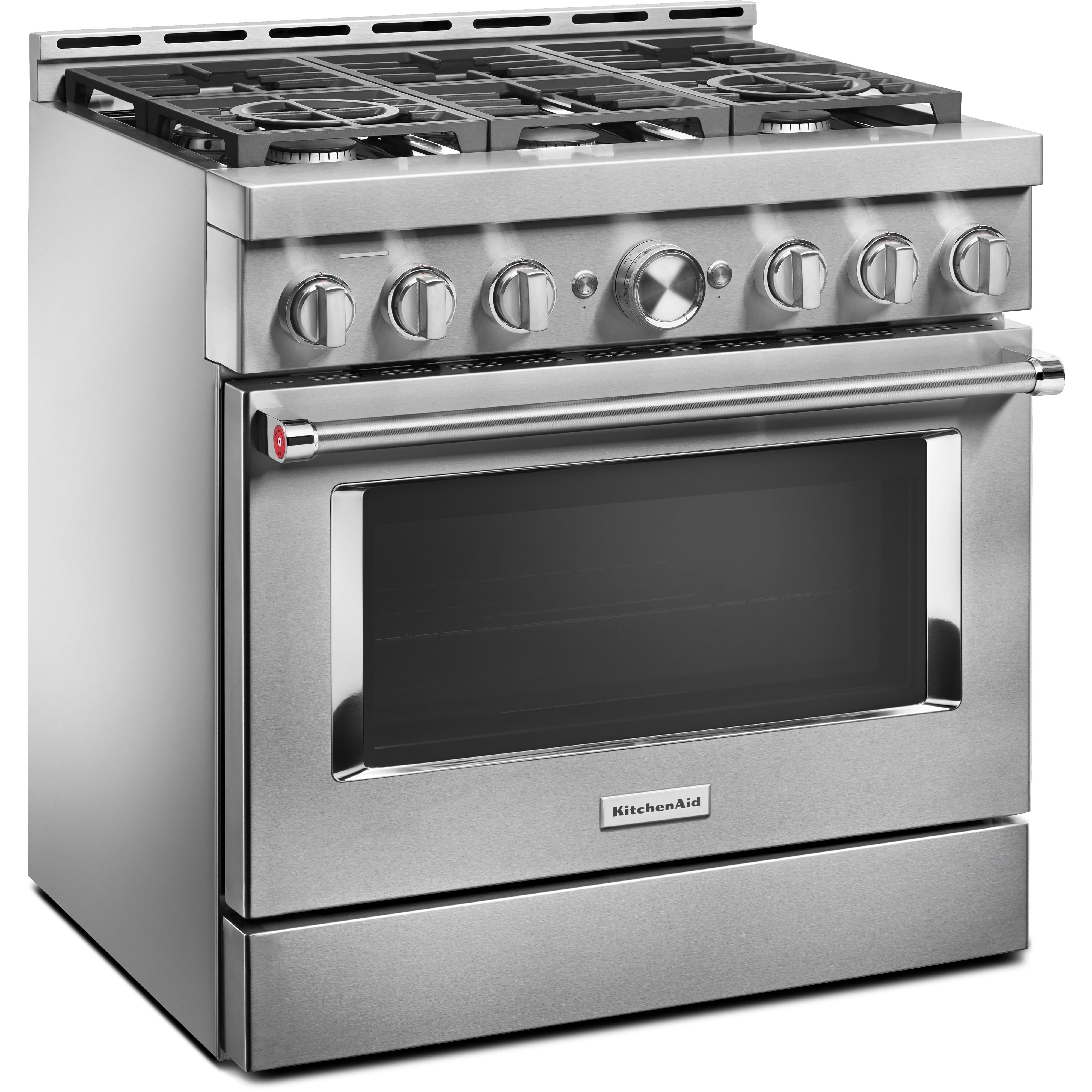 KitchenAid 36-inch Freestanding Gas Range with Even-Heat? True Convection KFGC506JSS