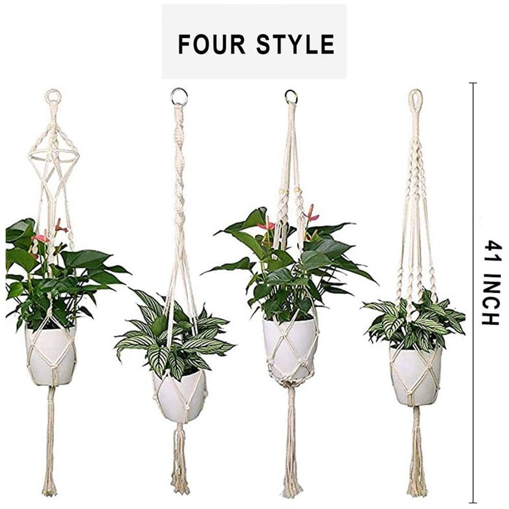 Movsou 4 Pack Plant Hanger Indoor Hanging Planters Macrame Handmade Plant Holder Baskets Stand Flower Pot Holder with Wood Bead for Indoor Outdoor Home Decor Ivory white