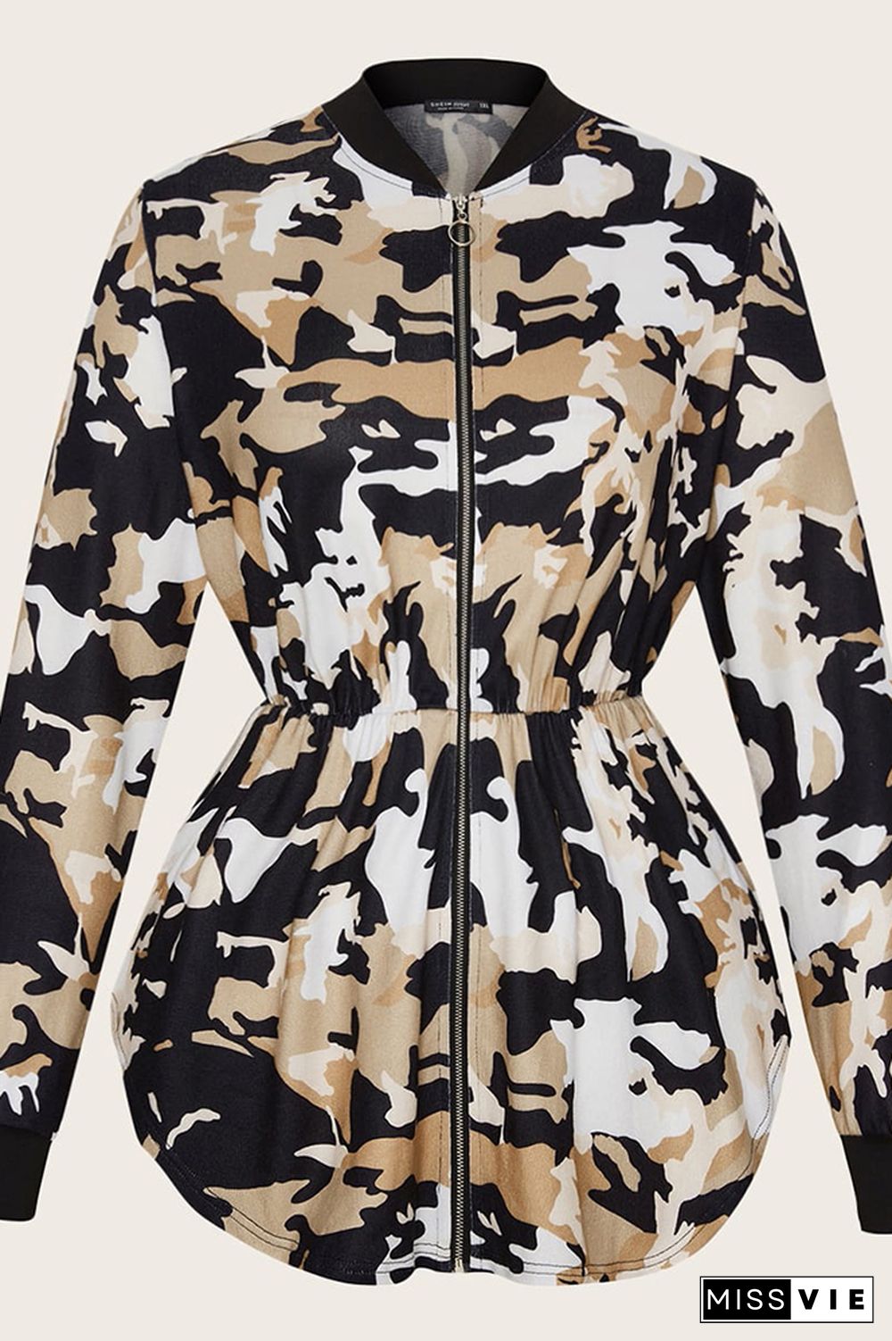 Plus Size Camo Zipper Jacket