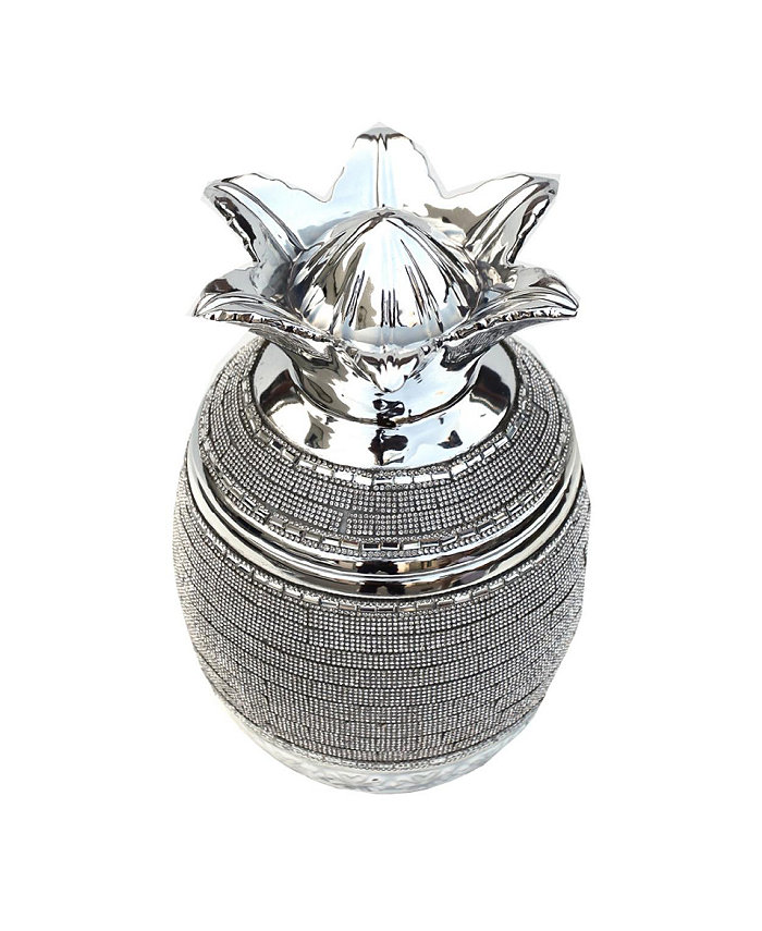 Simplie Fun Chrome Plated Crystal Embellished Lidded Ceramic Pineapple Bowl (7 In. x 7 In. x 10.5 In.)