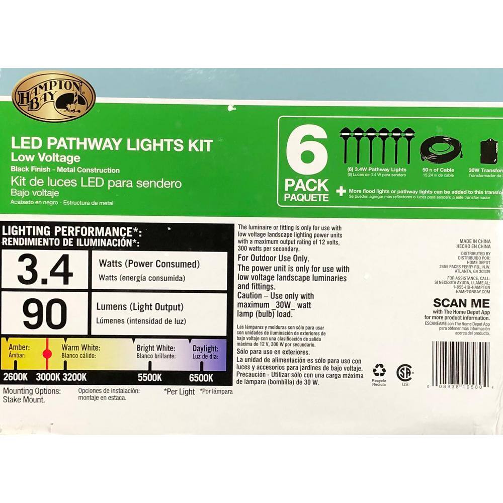 Hampton Bay Low-Voltage 30-Watt Integrated LED Outdoor Black Landscape Path Light Kit (6-Pack) DL10103BKS