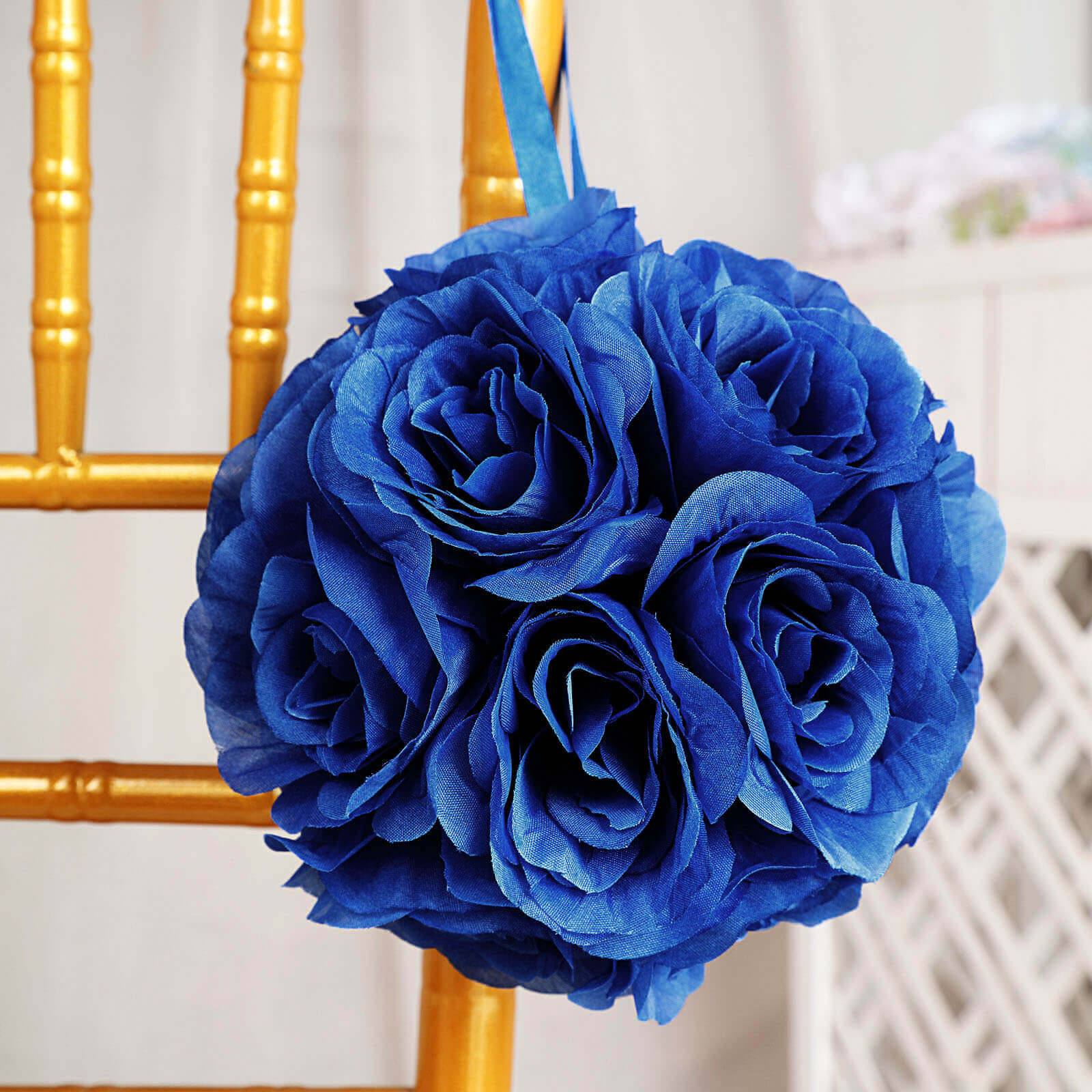 2 Pack Royal Blue Artificial Silk Rose Kissing Ball, Faux Flower Ball 7