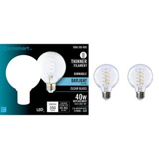 EcoSmart 40-Watt Equivalent G25 Dimmable Fine Bendy Filament LED Vintage Edison Light Bulb Daylight (2-Pack) G25C5E26850S