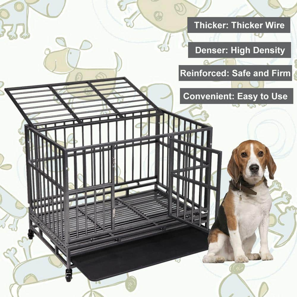 COZIWOW 3 ft. L x 2 ft. W x 2.5 ft. H Dog Crate Kennel with Tray and Wheels, Openable Top CW12L0313