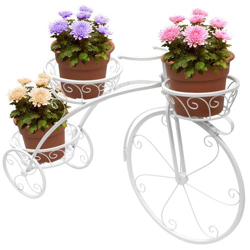 Tricycle stand 3 Flower Pot Display Rack (White)