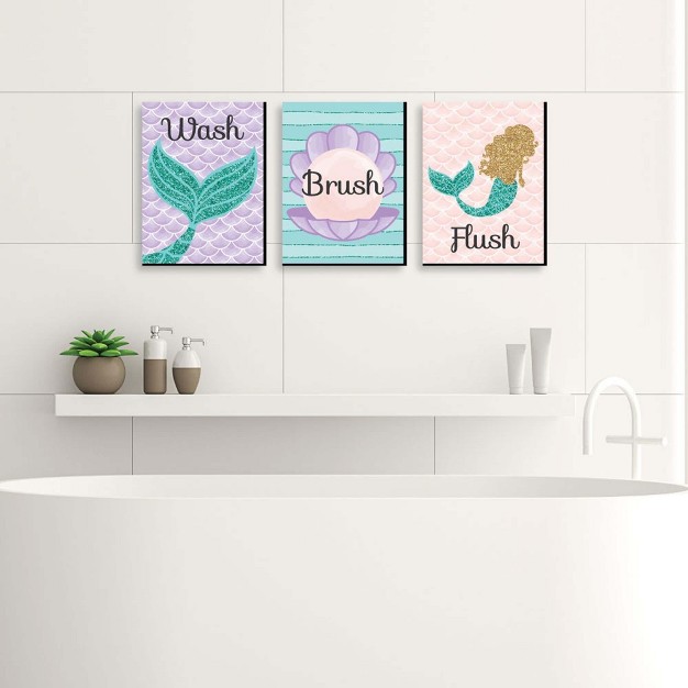 Big Dot Of Happiness Let x27 s Be Mermaids Kids Bathroom Rules Wall Art 7 5 X 10 Inches Set Of 3 Signs Wash Brush Flush