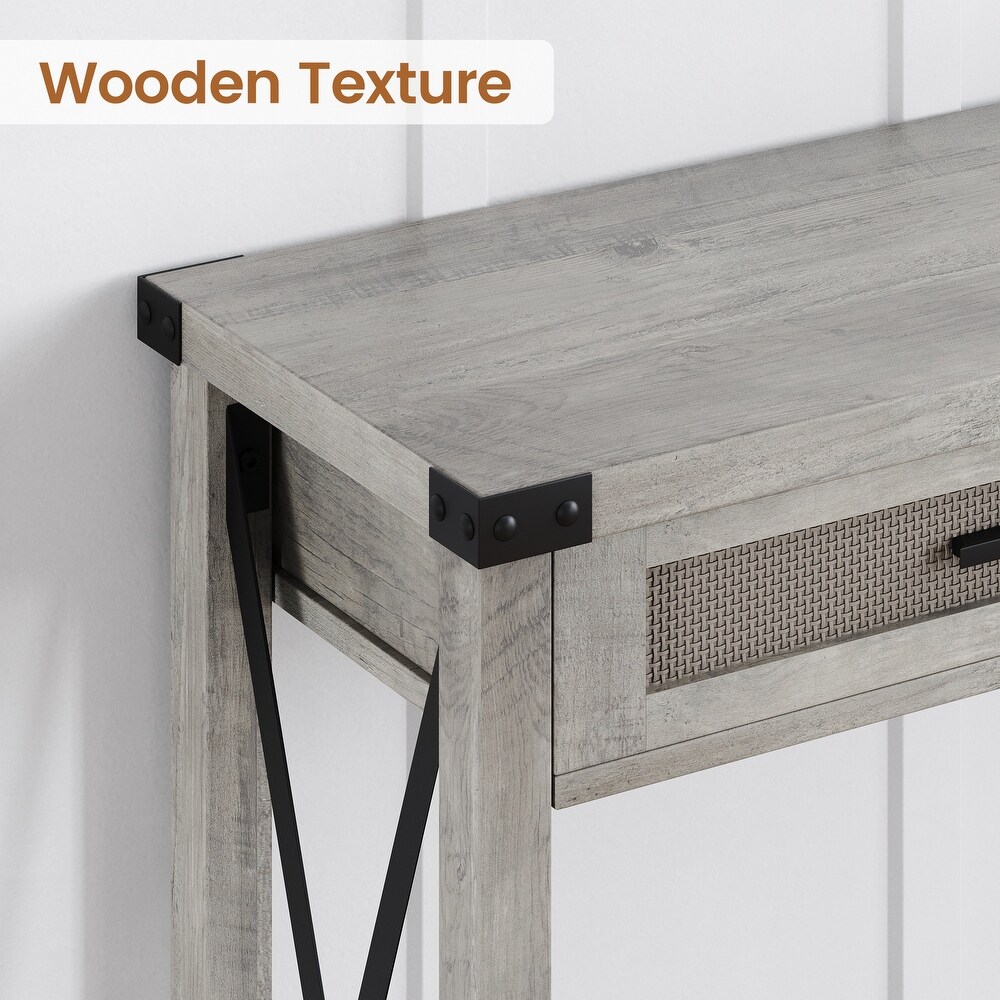 Ail Console Table with Storage Shelf Rattan Sofa Table Entry Table for Living Room Hallway   12\