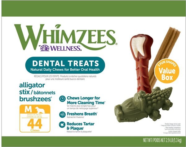 WHIMZEES Natural Dental Chews Medium Breed Value Box Dog Treats， 44 count