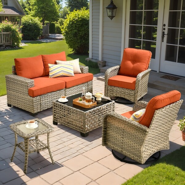 XIZZI 6Piece Patio Furniture Wicker Conversation Set with Swivel Chair