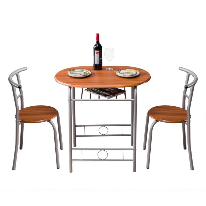 Silver/ Light Brown 3 piece Breakfast Bar Table Set