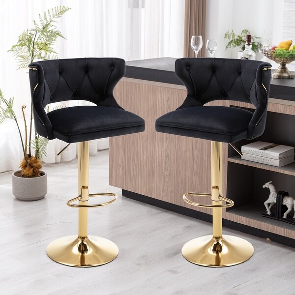 Bar Stools With Back and Footrest Counter Height Velvet 2PCS/SET