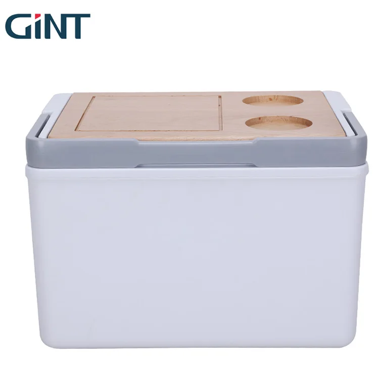 Factory wholesale waterproof portable ice chest coolers 11l white cooler box with wooden lid for outdoor camping hiking