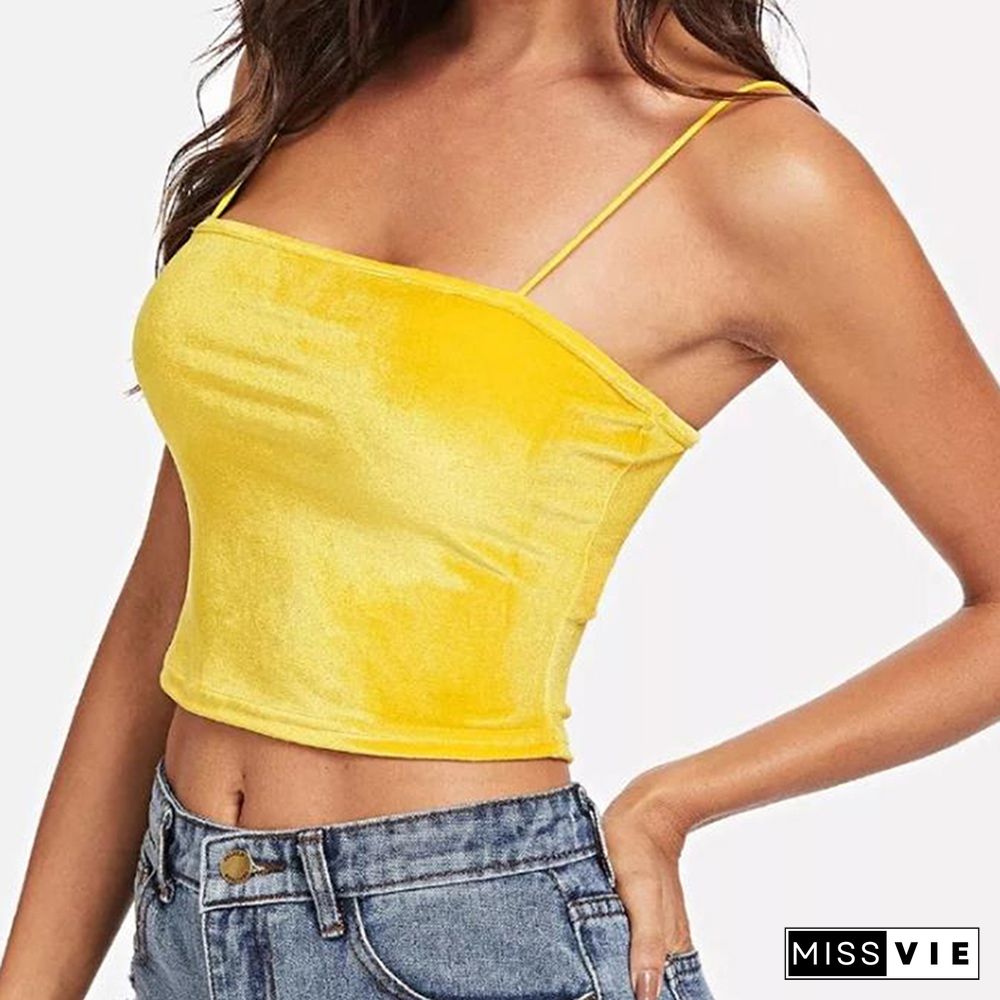 Sexy Women Velvet Camis Crop Tops Vintage Female Harajuku Sleeveless Shirt Casual Camisole Women Tanks Tops Fitness For Lady