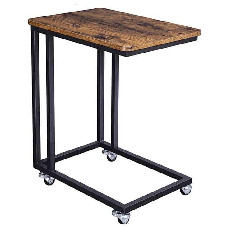 Modern Industrial Side Table Nightstand TV Tray on Wheels