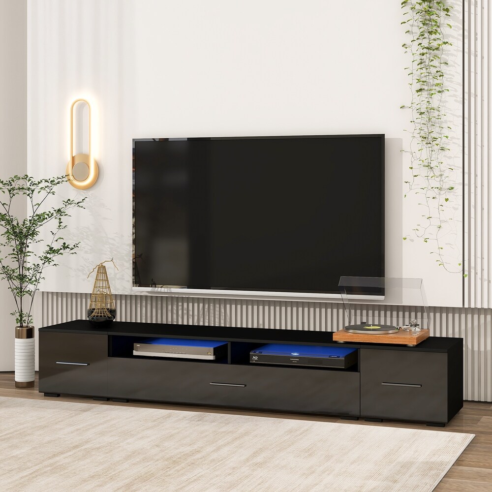 Minimalist Design TV Stand with Color Changing Led Lights Universal Entertainment Center High Gloss TV Cabinet for 90 Inch TV