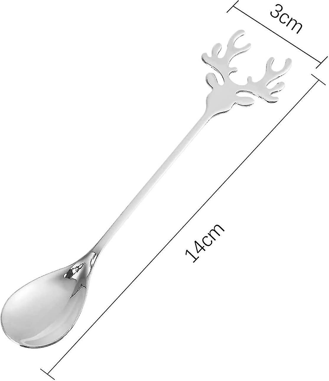 Elk-shaped Stainless Steel Dessert Spoon Coffee Stirring Spoon (silver) 6 Pieces (d-b2)